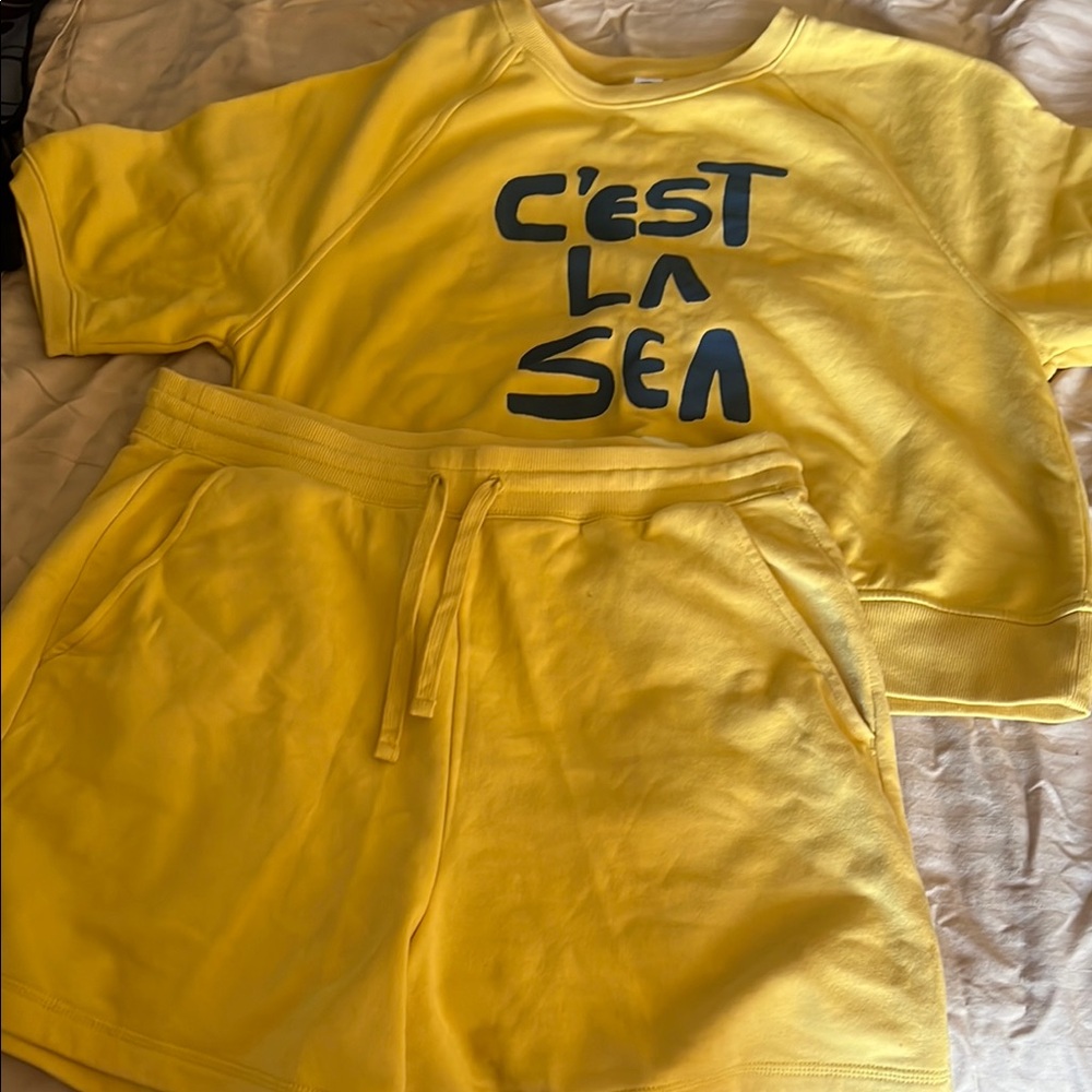Yellow Graphic Sweatshirt and Shorts Set